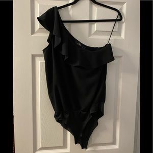 One shoulder ruffled body suit